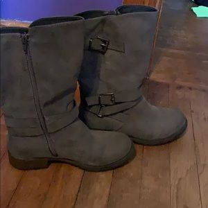 Grey mid calf boots